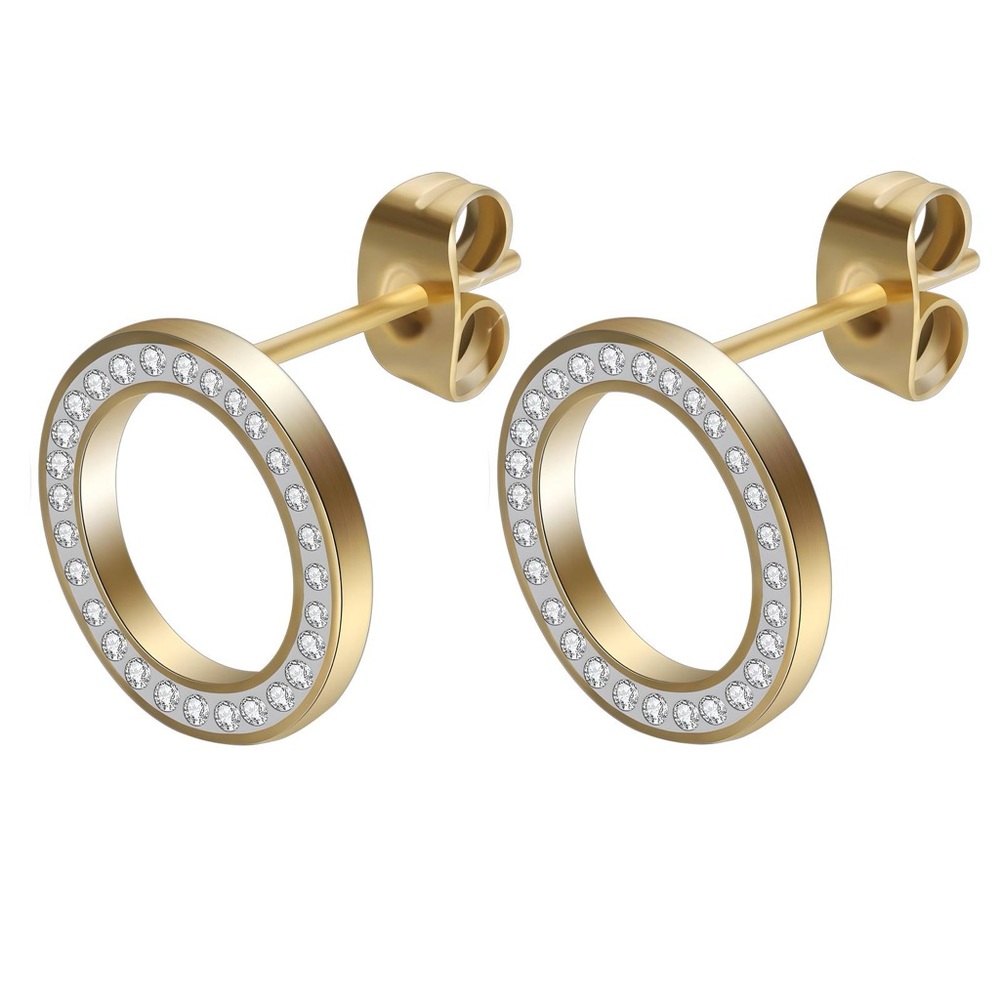 Gold Circle Stud Earrings with Crystals